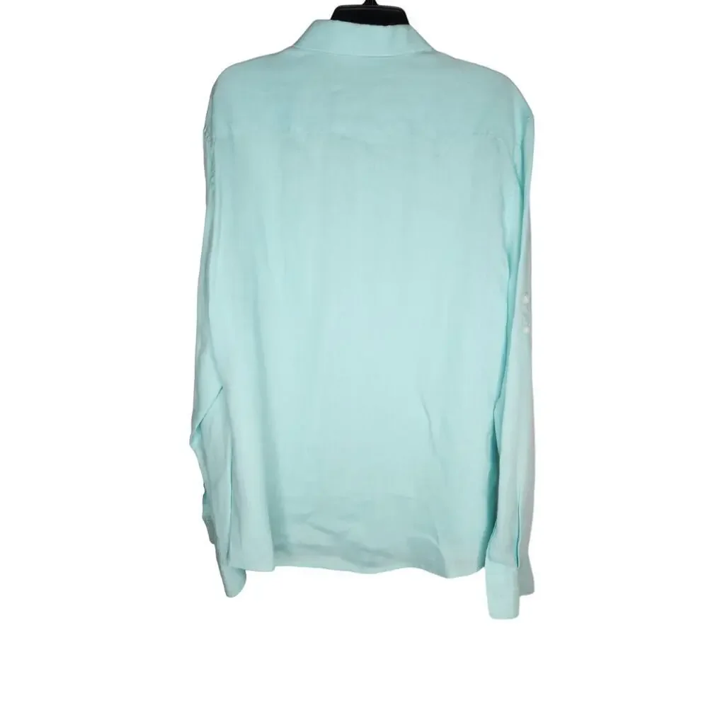 Calvin Klein Turquoise Green 100% Linen  Button Up Shirt Size XL Pristine - Picture 2 of 5